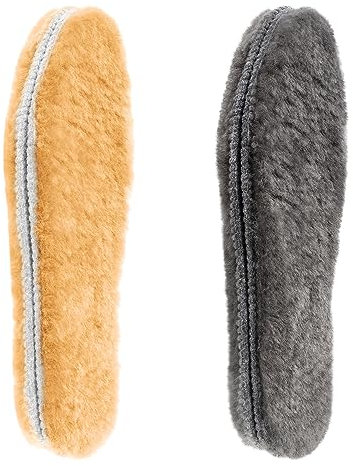 LARGERED 2 Paar Echte Lammfell Einlegesohlen für Damen Herren Winter Warme Schaffell Einlegesohlen Dick Weiche Kuschelige Lammfell Sohlen für Schneestiefel,Hausschuhe,Gummistiefel Orange Grau Gr.40 EU