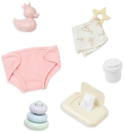 LullaBaby – Wickelset für 36 cm Baby Puppen – Windeln, Babytücher & Stapelringe – Badeente, Beißring, Spucktuch, Babypuder – Baby Puppenzubehör – Spielzeug für Kinder ab 2 Jahren