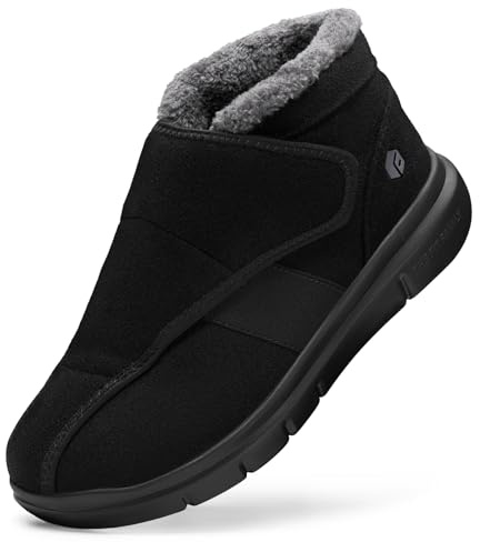 FitVille Winterstiefer Herren Extra Weit mit Klettverschluss Winterschuhe Warme Kurzschaft Stiefel Gefütterte Seniorenschuhe Rutschfeste Winter Shoes Gesundheitschuhe Pflegeschuhe für Breite Füße