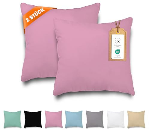 Veluna Home Kissenbezug 80x80cm - 100% Baumwolle(2er-Set) - Rosa - Dicht gewebt mit 57 Fäden/cm² - Kopfkissenbezug - Oeko Tex Zertifiziert - Renforcé Kissenhülle für Kissen mit Reißverschluss