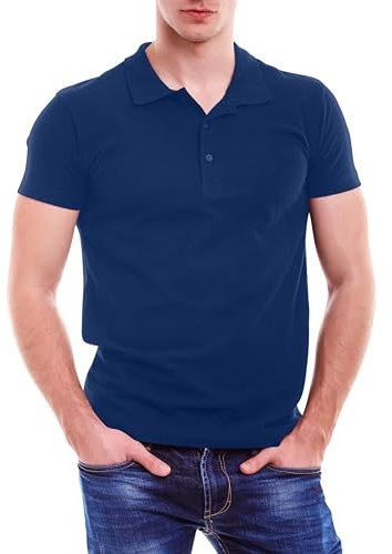 Love My Fashions Mens Polo Shirts Short Sleeves & Knitted Collar, Regular Fit, Casual Plain Cotton T-Shirt for Men Navy Blue