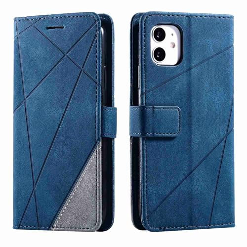 Draamvol for iPhone 12 Case iPhone 12 Pro Case Wallet Shockproof Geometric PU Leather Case with Card Holder Magnetic Clasp Protective Kickstand Bumper Cover for iPhone 12/12 Pro Phone Case,Blue