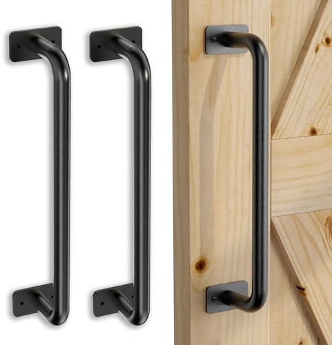 SKYSEN 30CM Poignée de porte coulissante 2PC Poignée de porte de grange Noir Poignées avec style simple, forme ronde d'angle, poignée pour porte coulissante Salle de bain Porte coulissante Kit complet