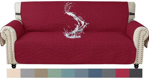 Ystyle Housse Canapé 3 Places avec Accoudoirs, Housse De Canapé Imperméable Anti Poils Animaux, Universelle Couvre Canapé Antidérapante Lavable, Protection Canapé Chien Chat, Bourgogne
