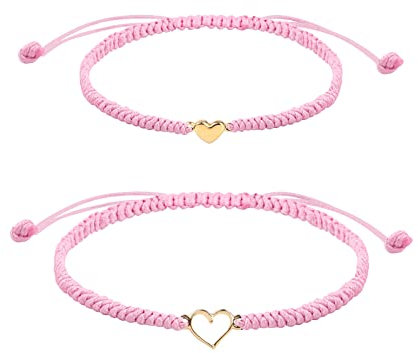 Mutter Tochter Armband Mutter Tochter Passend dazu Einstellbar Herz Armbänder 2er Set Rosa String Muttertag Geburtstag Geschenk für Mutter Tochter Freund Schwester