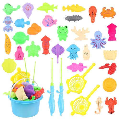 JSMTKJ 35 Stück Angeln Spielzeug Badespielzeug, Magnetisches Angeln Spielzeug Perfekt Lernspiel Geschenk für Kleinkinder Kindern Spielzeug