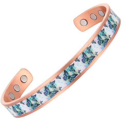 MagEnergy Copper Bracelets for Women, Butterfly Bracelet, Magnetic Copper Cuff Brazaletes with 3500 Gauss Magnets, Adjustable Butterfly Bangle & Jewellery Present