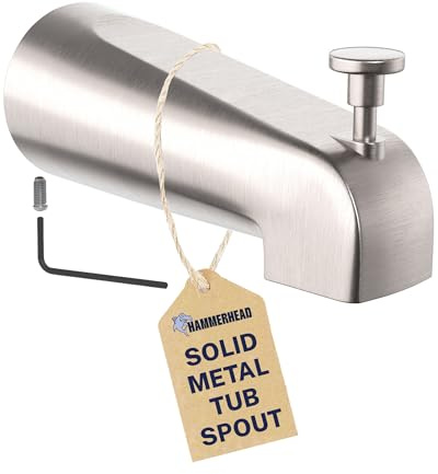 HammerHead Showers Wannenauslauf aus Metall mit Umsteller, Badewannenauslauf für 1,2 cm Kupferrohr, einfach zu installierende Badewannenarmatur, gebürstetes Nickel