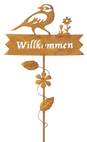 Gartenstecker Willkommen, Metall, Echtrostfinish Maße: Höhe 100 cm, einfache Selbstmontage, FRANK FLECHTWAREN