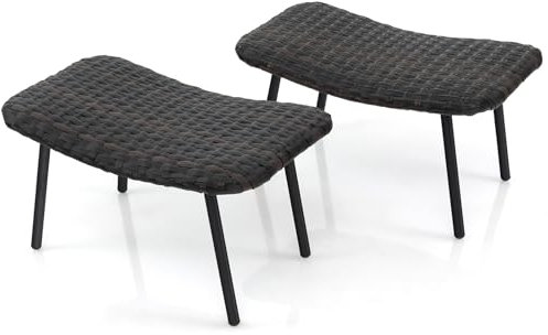LIFEZEAL Fußhocker 2er Set Outdoor, Gartenhocker aus Rattan, Ottomanen mit gepolstertem Sitzsack aus Schaumstoff, Metallrahmen, Garten Sitzhocker für Balkon, Terrassen, Belastung 150 kg