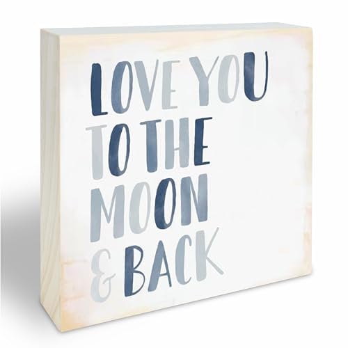 Pine Wood Block Sign, Love You To The Moon & Back, Rustic Wooden Plaque For Living Room, Tabletop Decorative Gift, Farmhouse, Home & Office Decorations (7 X 7 X 0.8)