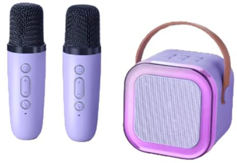 EIHSA Kids Karaoke Machine with Lights, 2 Microphones, Bluetooth Speaker, children's gift set, Most devices compatible, Wireless bluetooth microphones and speaker (Purple)