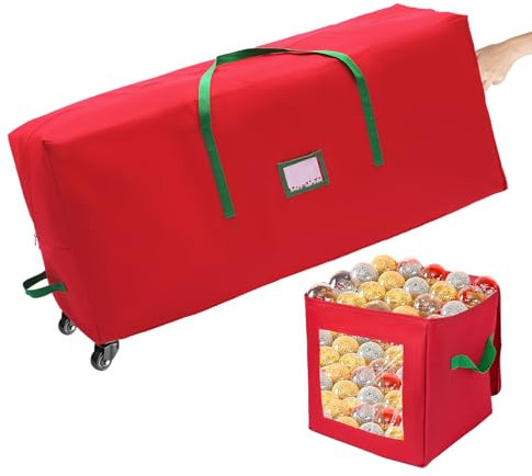 Yichuke Rolling Tree Storage Bag - For 9-Foot Artificial Christmas Holiday Tree. Zippered Bag, Carry Handles and Wheels for Easy Transport.