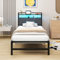 VERFARM 3ft Single Size Bed Frame with LED Lights Storage Upholstered Headboard and Charging Station, Heavy Duty Metal Platform Single Bed Frame, No Box Spring Needed, Noise Free, Easy Assembly