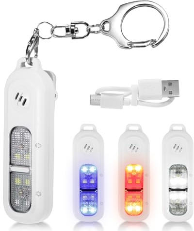 tlidfgeo Taschenalarm, Verteidigungs Waffen für Selbstverteidigung Frauen, 130 dB Summeralarm mit Schlüsselanhänger, Sirene für Alleine Leben und Laufen Bei Nacht (Weiß)