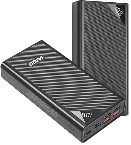 Power Bank, 26800mAh Portable Phone Charger with 4 Outputs & 3 Inputs, LCD Display External Battery Pack Compatible with iPhone 14/13/12, Nintendo Switch, Android Smartphone etc. (Black)