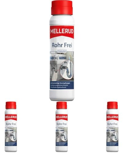MELLERUD Rohr Frei Granulat | 1 x 0,6 kg | Leistungsstarker Abflussreiniger gegen Verstopfungen und Gerüche mit Haarlöseformel (Packung mit 4)