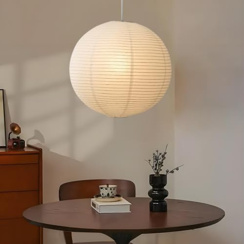 NOCHX Japanische Wabi-Sabi Hängeleuchte Aus Pergamentpapier - Flache Kugelleuchte Aus Eisen Für Minimalistisches Wohnzimmer, Schlafzimmer Und Arbeitszimmer(50cm)