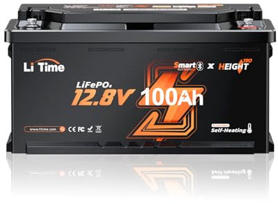 Litime 12V 100ah H190 LiFePO4 batterie à cycle profond 200A BMS avec Bluetooth 5.0, chauffage, siège inférieur de camping - car Din H8