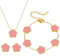 GWAWG Glücksklee Schmuckset für Damen, Halskette, Ohrringe und Armband, 18K Gold Edelstahl, Vierblättriges Kleeblatt Design, Geschenk für Valentinstag, Muttertag und Weihnachten (Rosa)