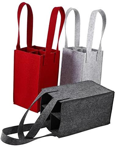 UKCOCO 3stücke Flaschen-tragetaschen Aus Filz Für Weinflaschen Wiederverwendbare Flaschenträger Mit Separater Unterteilung Für Sicheren Transport Von Flaschen Für Reisen Camping Und