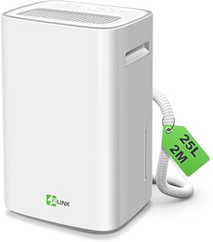 Deshumidificador Eléctrico 25L,Deshumidificador Silencioso con Sensor Digital de Humedad,Purificación de Aire,Apagado Automático y Descongelación,Desumidifador con Secado de Ropa y Temporizador 24H