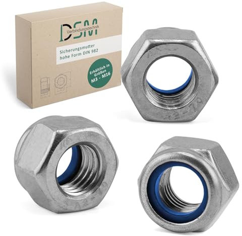 DSM – Sicherungsmuttern hohe Form – DIN 982 / ISO 7040 – M4 – Edelstahl A2/V2A – rostfrei & selbstsichernd, mit Kunststoffklemmteil – Stopmuttern, Klemmmuttern, Kontermuttern – 50 Stück