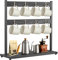2-Tier Mug Tree 16 Hook Coffee Mug Holder Stand with Storage Base Mug Display Organizer Mug Holders Cup Storage Organizer for Home Kitchen Bar Counter Display Tea (Black without shelves)