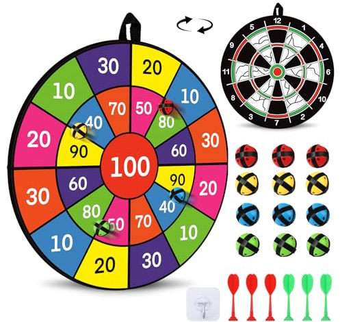 Dartscheibe Kinder, 74cm Kinder Klett Dartscheibe mit 12 Bällen & 12 Darts, Indoor Outdoor Spiele für Kinder Geschenke 3-12 Jahren Jungen Mädchen, Outdoor Spielzeug Gartenspielzeug Wurfspiel Ballspiel