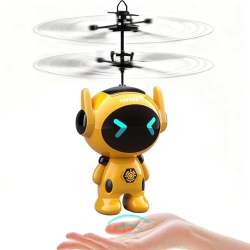 Flying Ball Drone Helicopter Toy for 6+ Year Old Boy Hand Control Robot | Indoor Outdoor Motion-Activated Flying Toy with Gyro & LED Light, Age 5 6 7 8+ Kids Birthday Gift, Yellow