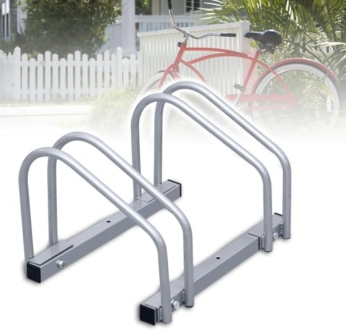 Jaxguom Soporte de bicicletas para el suelo para 2 bicicletas, distancia entre ruedas de 30 cm, ancho de neumático de 35-55 mm, acero inoxidable, tornillos autoblocantes, montaje en suelo o pared