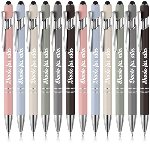 Nezyo 12 Stück Dankeschön Kugelschreiber, Morandi Mischfarben | Kleine Geschenke für Kollegen, Danke für Alles Stift Touchpen, Für Mitarbeiter Lehrerin Freundin