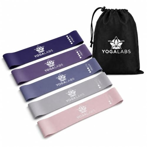 YOGALABS Fitnessbänder 5er Set, 5 Stärken, 100% Naturlatex | Elastische Widerstandsbänder mit Aufbewahrungsbeutel – für Yoga, Pilates, Krafttraining & Ganzkörpertraining