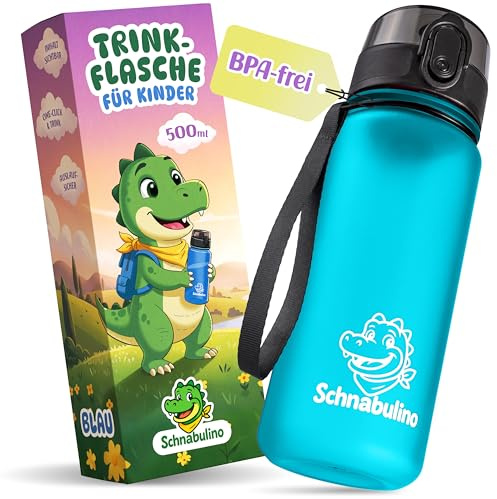 Schnabulino Trinkflasche für Kinder 500 ml – BPA-frei, auslaufsicher, aus Tritan mit 1-Klick-Verschluss & Tragegriff – ideal für Schule, Kindergarten & Sport (Blau, 500ml)