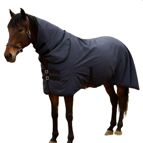 RXYNLL Winter Regendecke Pferd, 900D Oxford-Gewebe, Atmungsaktiv und Wasserdicht, Navy Blau, mit Verstellbaren Schnallen (135cm)