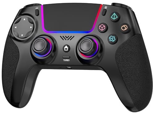 SZPACMATE Controller Pro Wireless per PS4/PS3/Switch 1/PC/Steam Deck | Joystick Effetto Hall, Illuminazione RGB 8 Colori, Batteria 1000 mAh, Giroscopio 6 Assi, Turbo, Doppia Vibrazione
