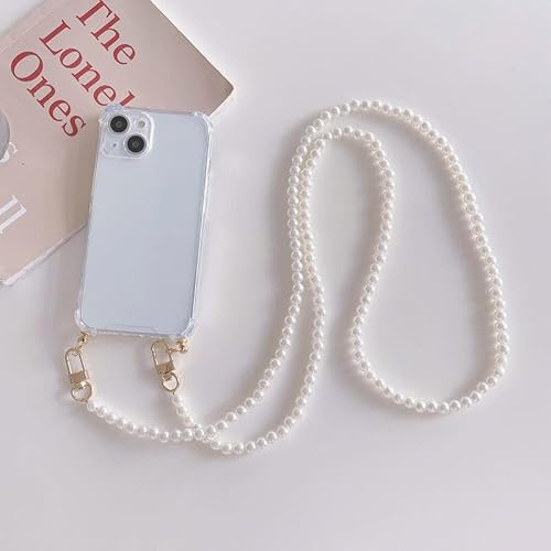 Dawnieee Chaîne de téléphone portable - Coque de protection pour iPhone 17 Air - Avec bande - Collier de perles - En silicone transparent - Fine - Anti-chocs - En TPU - Avec cordon de suspension