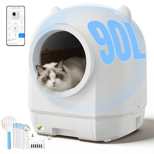 Devoko elektrisches katzenklo selbstreinigend, 90L Self-Cleaning Cat Litter Tray, niedliches Design Katzen toiletten, lang anhaltender Geruchsschutz，unterstützt APP-Steuerung und Sicherheitssensoren