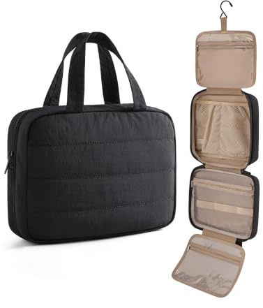 LIGHT FLIGHT kulturtasche Damen Kulturbeutel zum Aufhängen, wasserdicht | 28x20x9cm (gerollt), 28x72cm (ausgerollt), 3-5 Tage Reise, 3 Fächer+1 Netztasche, elastische Bänder, 360° Haken, Polyester