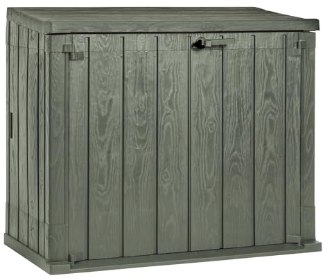 Toomax Storer Plus 842L Garden Tool Box Wood Effect Forest Green 129.5 x 74.5 x 111h cm Heavy Duty Plastic Tool Box Ideal for Indoor and Outdoor Use