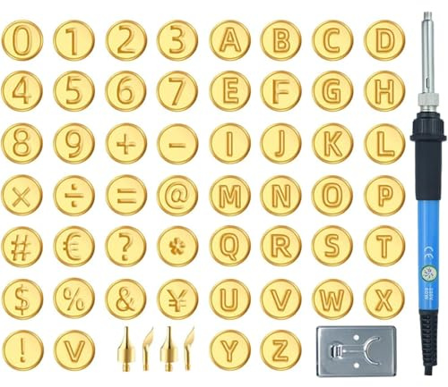 Holz Brennwerkzeug - Holzprägegerät mit Gravurwerkzeug - Alphabet Zahlen Schablonen + Brennschablonen für Brandmalerei & Gravur Bastelprojekte