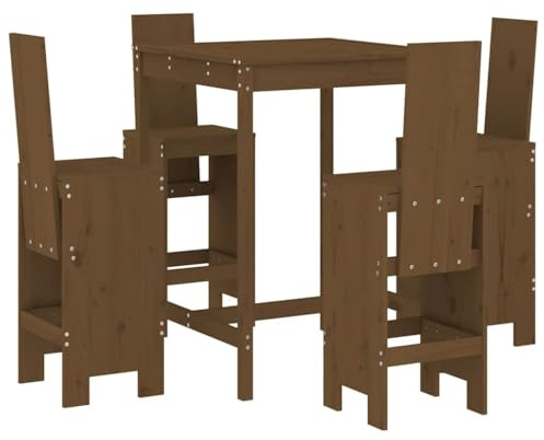 HFXHIJXQ Gartenbar-Set Honigbraun 82,5 cm Massivholz-Kiefer 5-TLG Balkonmöbel für Terrasse Garten und Küche Outdoor mit robusten Barhockern platzsparend für kleine Balkone und Lounge-Ecken