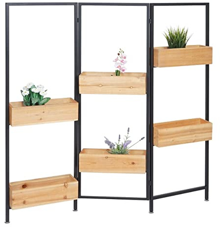 Mendler Raumteiler mit Pflanzkasten HWC-L32AM - Gestell schwarz, Natur | Blumenkasten, Raumtrenner, Holz-Stahl, 116x118cm