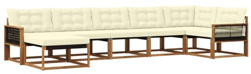 vidaXL Outdoor-Sofagarnitur mit Kissen 7 pcs Natur und Creme, Moderne Garten-Sofa-Garnitur, langlebige Möbel, schicker Sitzplatz, wetterfest, Bequeme Relaxoase