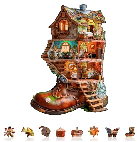 Holzpuzzle Erwachsene Maus Zuhause - 130 Teile Holz Puzzle Geschenkbox | Holzpuzzles für Erwachsene Wanddekoration,Wooden Puzzle,Weihnachten und Geburtstag Geschenke für Puzzleliebhaber,Stressabbau