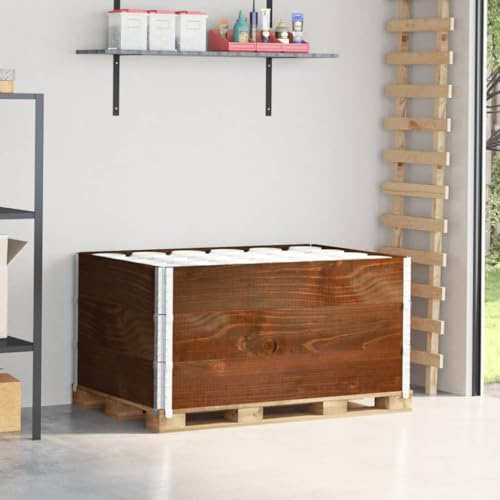 Ziaphsol Paletten Aufsatzrahmen 3 Stück Braun 120 x 80 cm Massivholz Kiefer für Stapelbox Transport, Lagerlogistik auf Ladefläche mit Metall Ecken