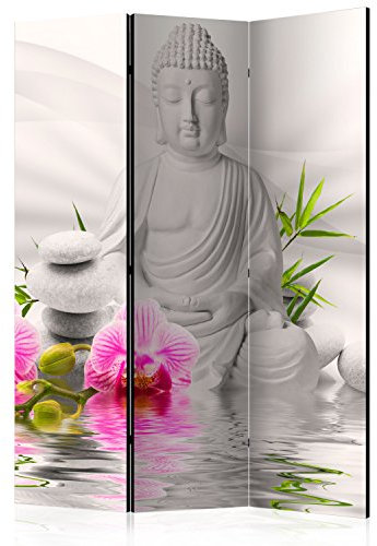 murando Raumteiler Buddha Foto Paravent 135x172 cm beidseitig auf Vlies-Leinwand Bedruckt Trennwand Spanische Wand Sichtschutz Raumtrenner grau Rose b-A-0011-z-b