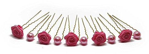 Ensemble de 10 accessoires - pour cheveux/coiffure de mariée - Épingle à cheveux dorée - rose