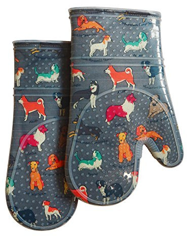 RED LMLDETA Oven Mitts Set of 2 with Transparent Clear Silicone Shell and Nice Dog Printing Cotton Lining, Heat Resistant to 500 F Kitchen Oven Gloves Pot Holder for Cooking, Gray, Oven Mitts
