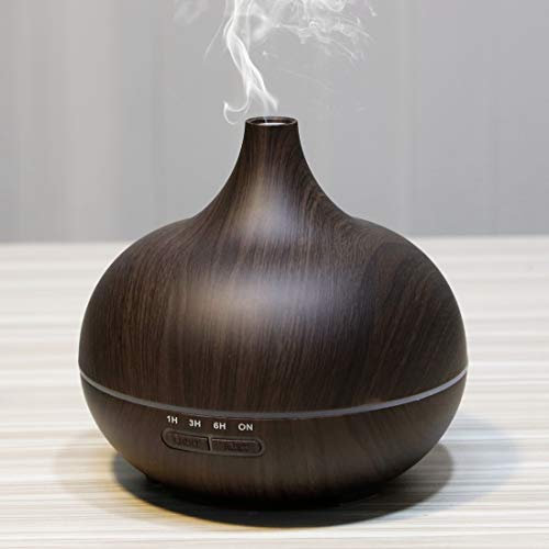 USB Cool Mist Diffuser W350 14W 300ML Wood Grain Aromatherapy Air Purifier Humidifier With LED Light For Office/Home Room ICA Dream (Color : Coffee)
